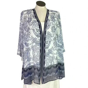 Catherines Paisley Kimono Women 3XWP Petite Blue Georgette Open Front 3/4 Sleeve